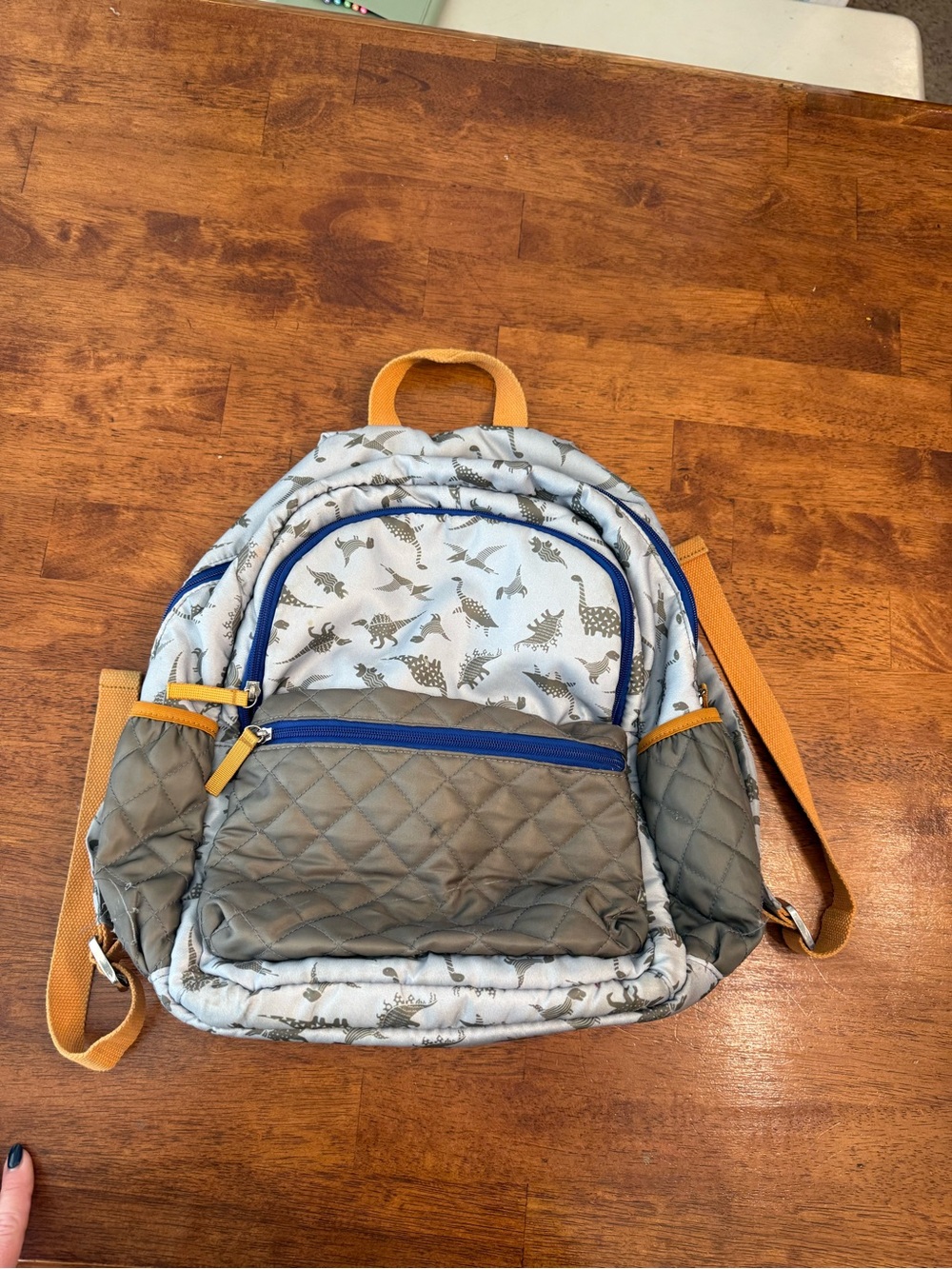 Matilda Jane With A Roar Dinosaur Backpack Gray Yellow Quilted Trim Kids School